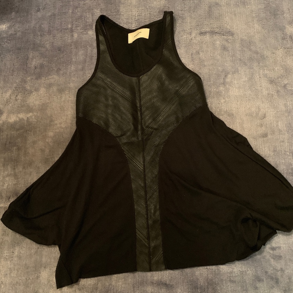 Black Sleeveless Tank wtih Leather Detail